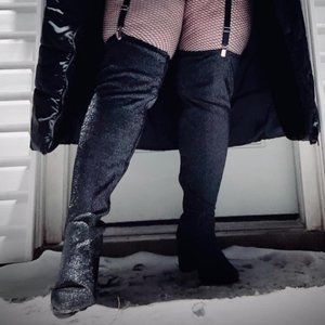 TORRID -  Black Stretch Shimmer Pointed Toe Over The Knee Boot